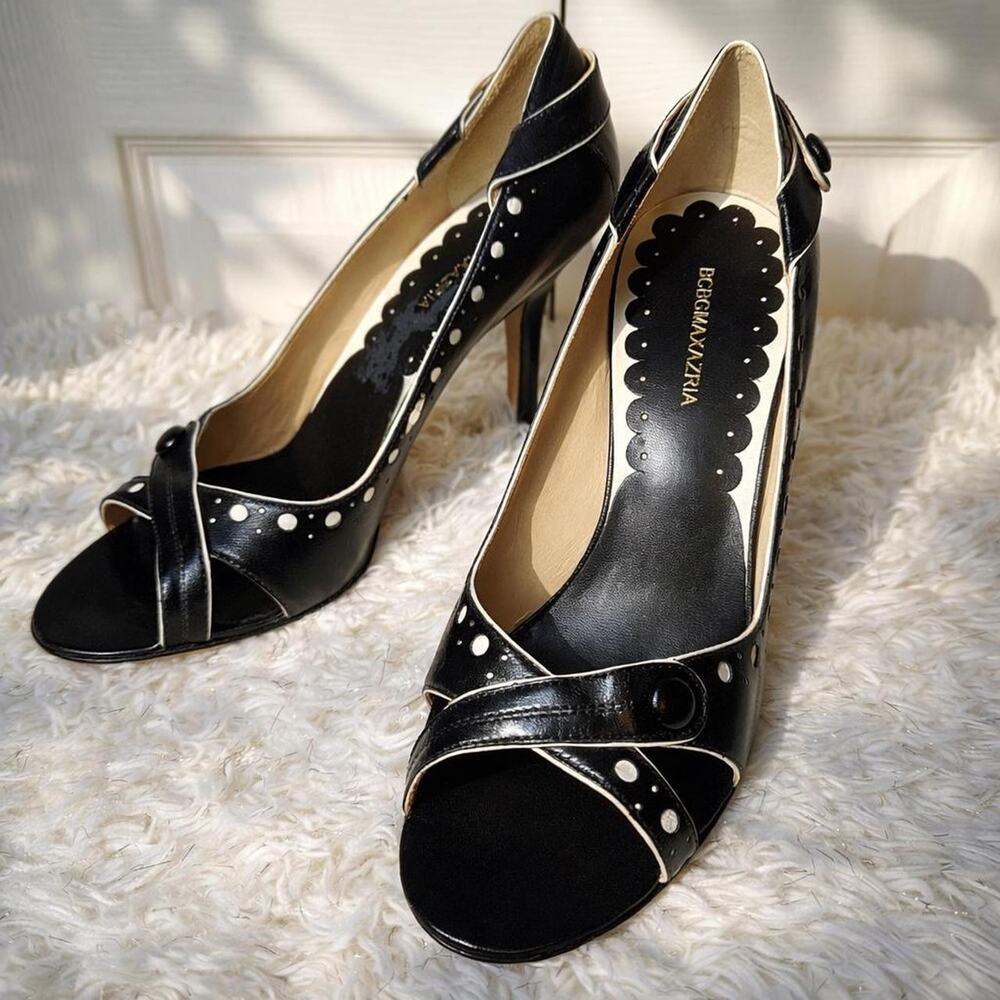 BCBG Maxazria Y2K Polka Dot Peep Toe Stiletto Heels